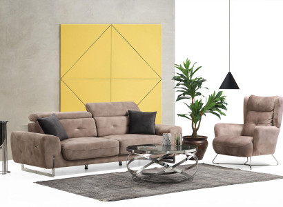 Set of 2 Living Room Sofa Suite Three-Seater Sofa Couch Modern Armchair Textile